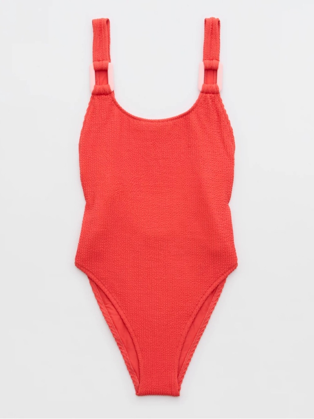 aerie Red Ribbed One-Piece Swimsuit with Pink Strap Detail XL NWT - Picture 3 of 4